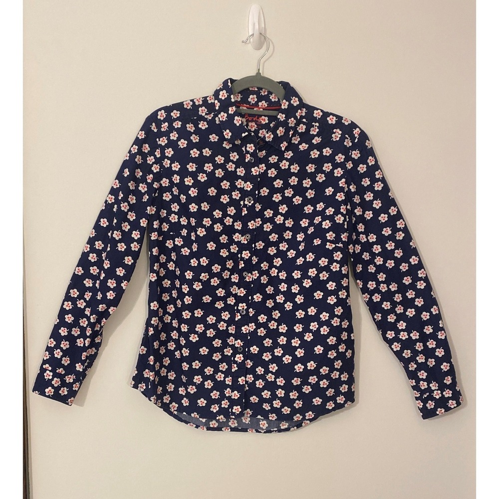 Boden Classic Shirt Navy Blue Floral Clover Print Cotton Button Down US 4P WA784